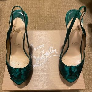 Authentic Christian Louboutin emerald satin heels